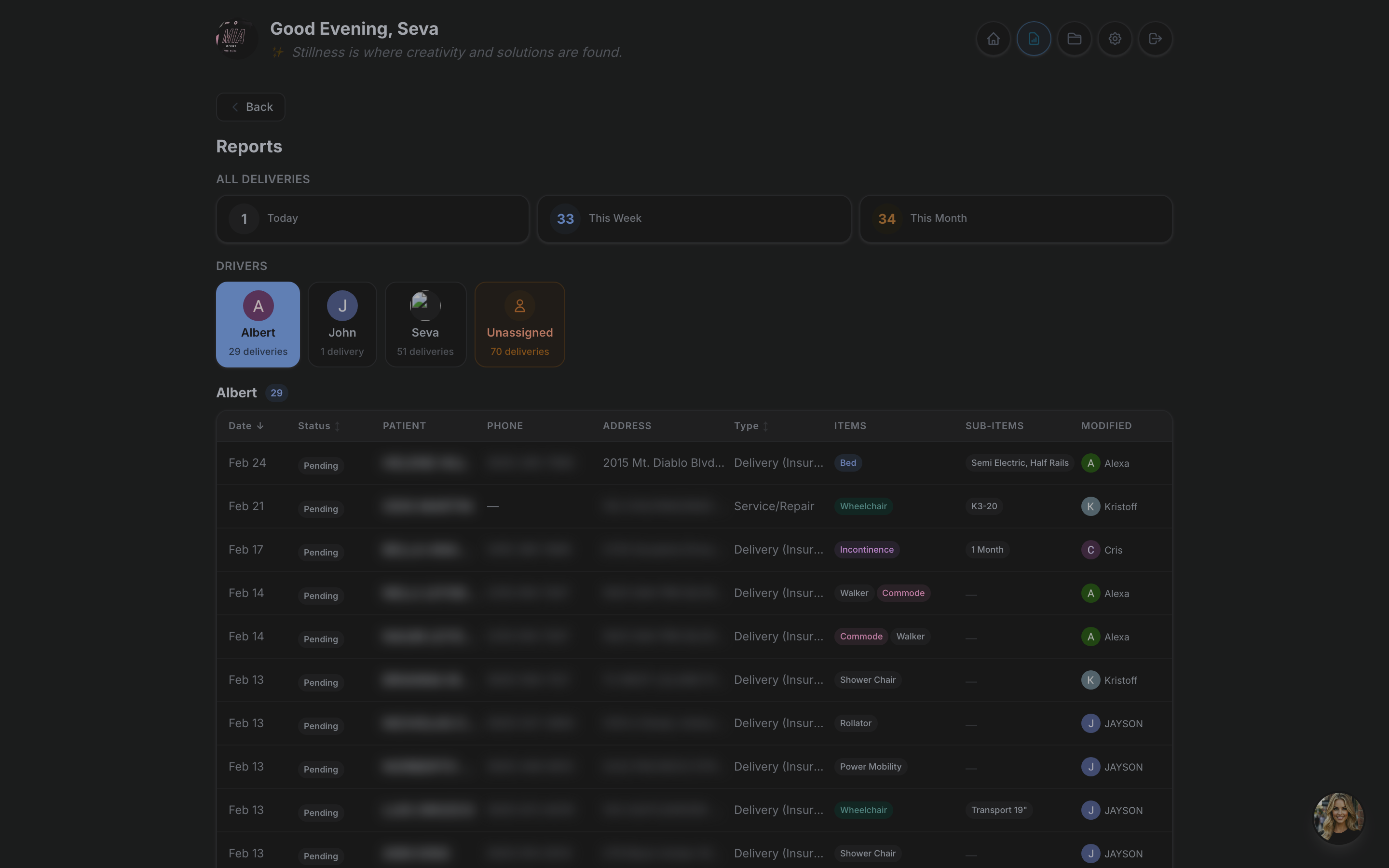 Delivery reports and driver management